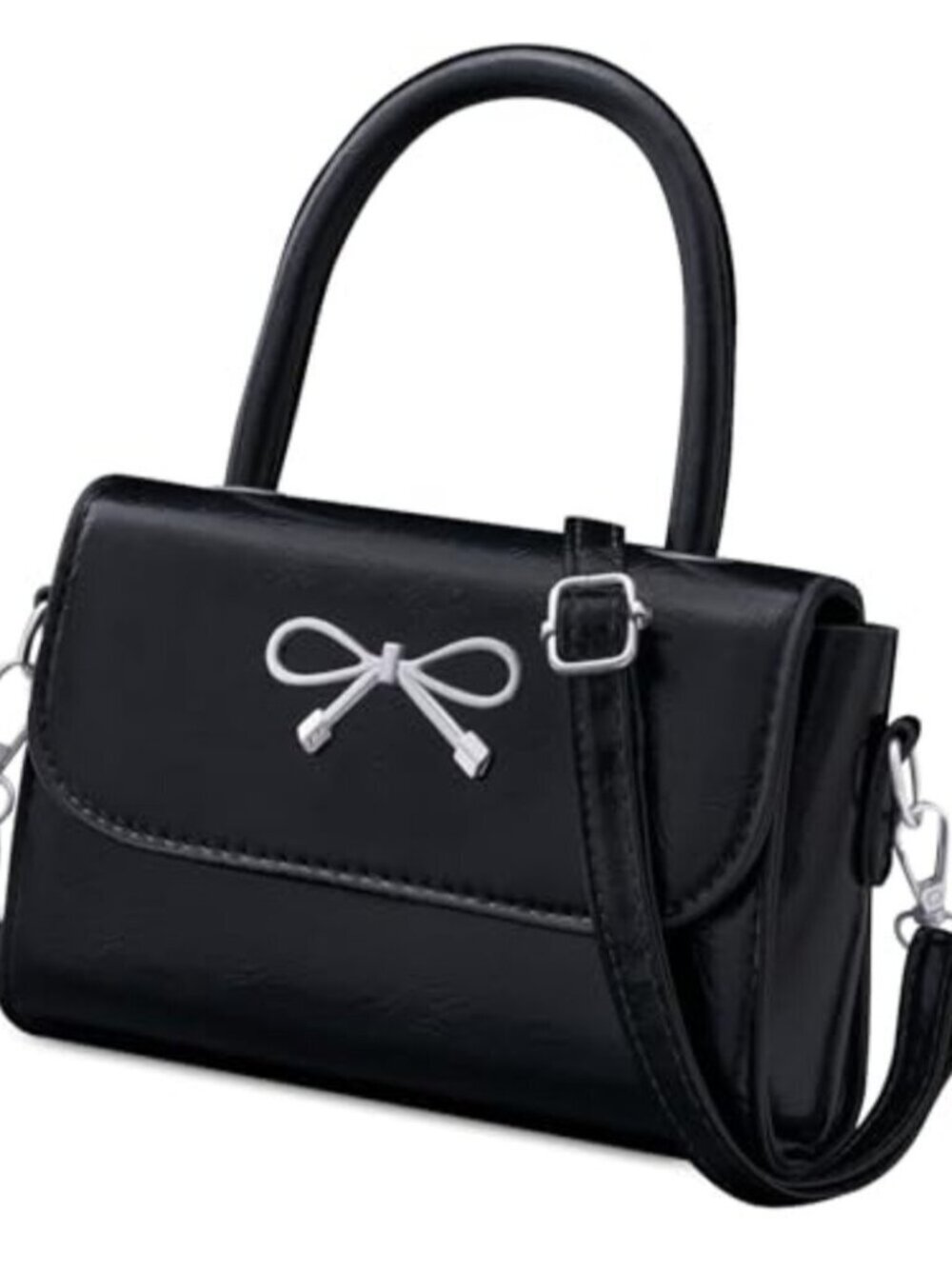 🆕 Crossbody Bag for Women, Black PU Leather Bowknot Shoulder Bag, Purse